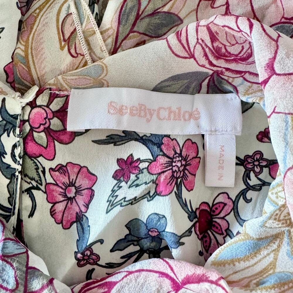 See By Chloe Floral Silk Chiffon Georgette Tie Neck Blouse Size EU 44 / US 10 - Picture 10 of 13